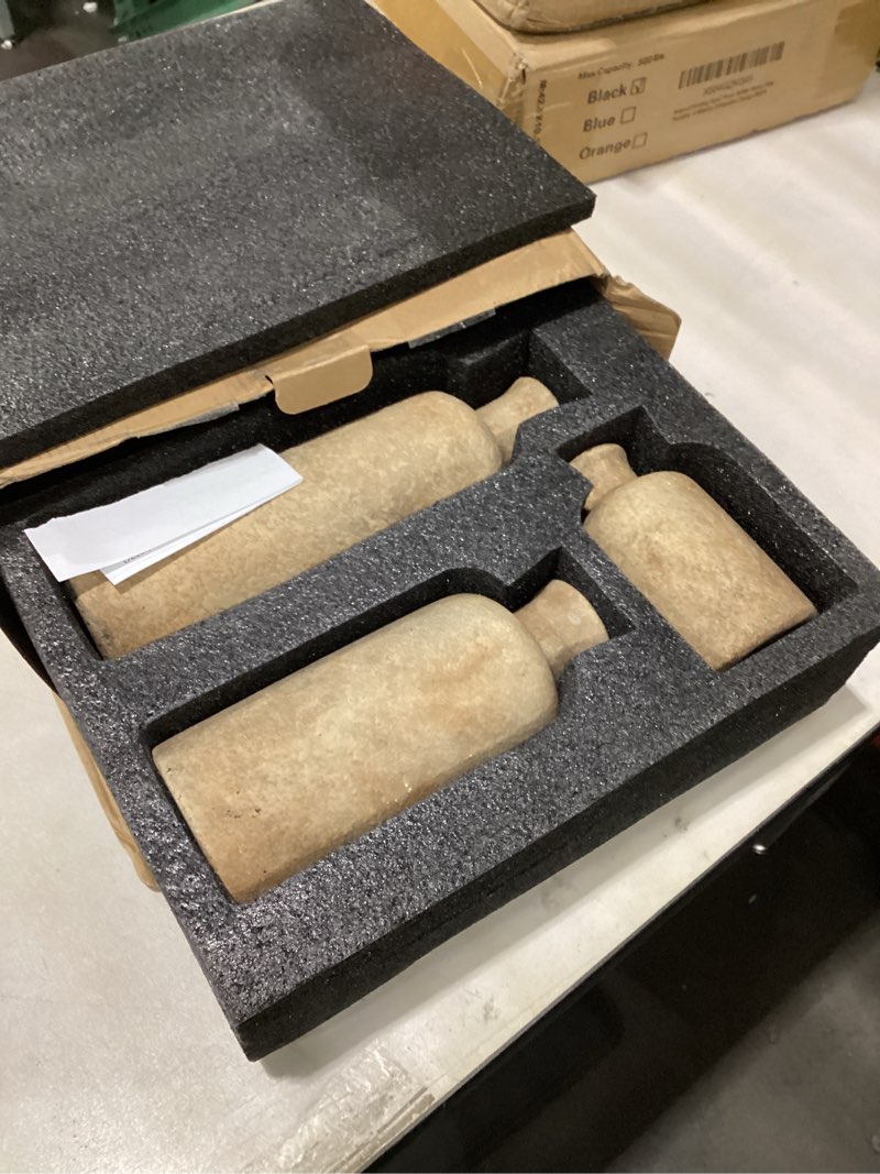 Condition photo showing Good Condition for LUKA Ceramic Rustic Farmhouse Vase Set of 3,Terracotta Vases for Decor,Antique Vase for Your Bedroom,Office,Living Room,Fireplace,Bookshelf Decor,Housewarming (10+7.5+5 Inch) Imitation Wood Color