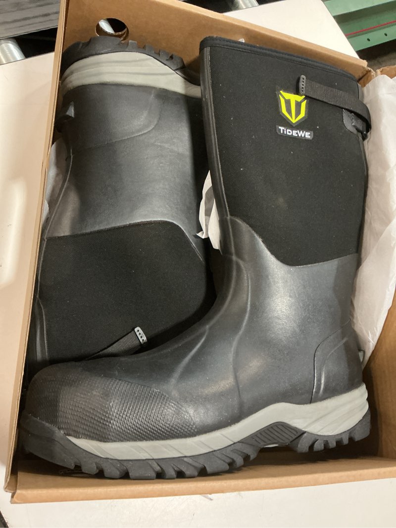Condition photo showing Good Condition for tidewe rubber boots for men multi-season, waterproof rain boots with steel shank, 6mm neoprene sturdy rubber outdoor hunting boots (black, brown, next camo g2) black 12