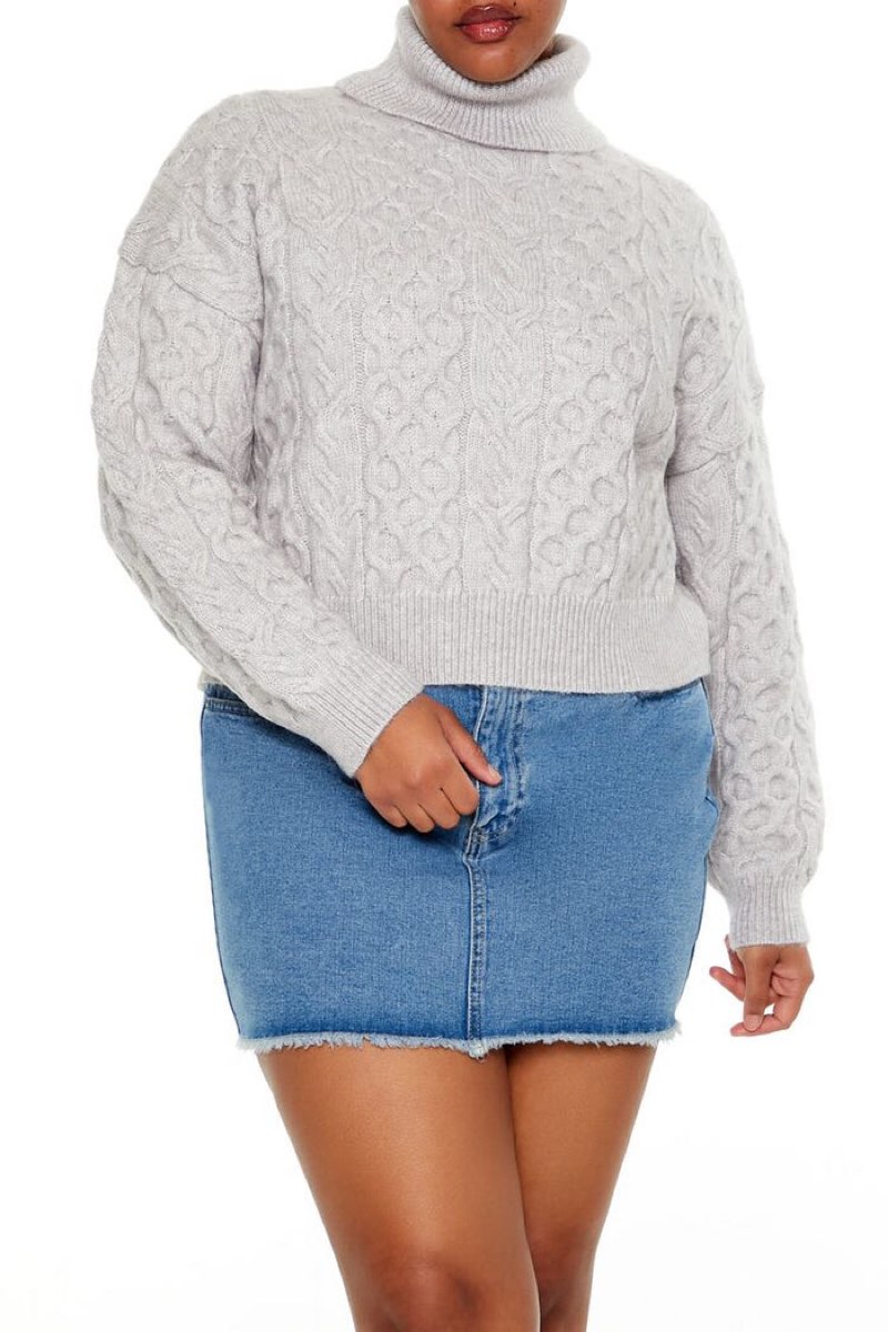 PLUS SIZE CABLE KNIT TURTLENECK SWEATER