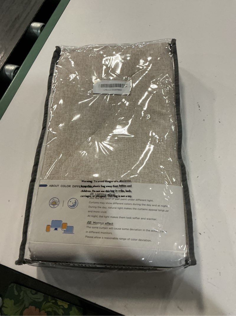 Condition photo showing New/Like New for 100% blackout shield linen textured total blackout curtains for bedroom 96 inches long, oatmeal grommet curtains for living room, thermal insulated room darkening drapes, 50" w x 96" l, 2 panels burl | oatmeal 50"w x 96"l (pack of 2)