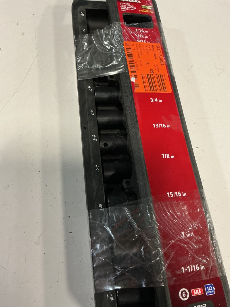 Condition photo showing As Is for 1/2 in. drive sae 6-point deep impact socket set with storage case (11-piece)