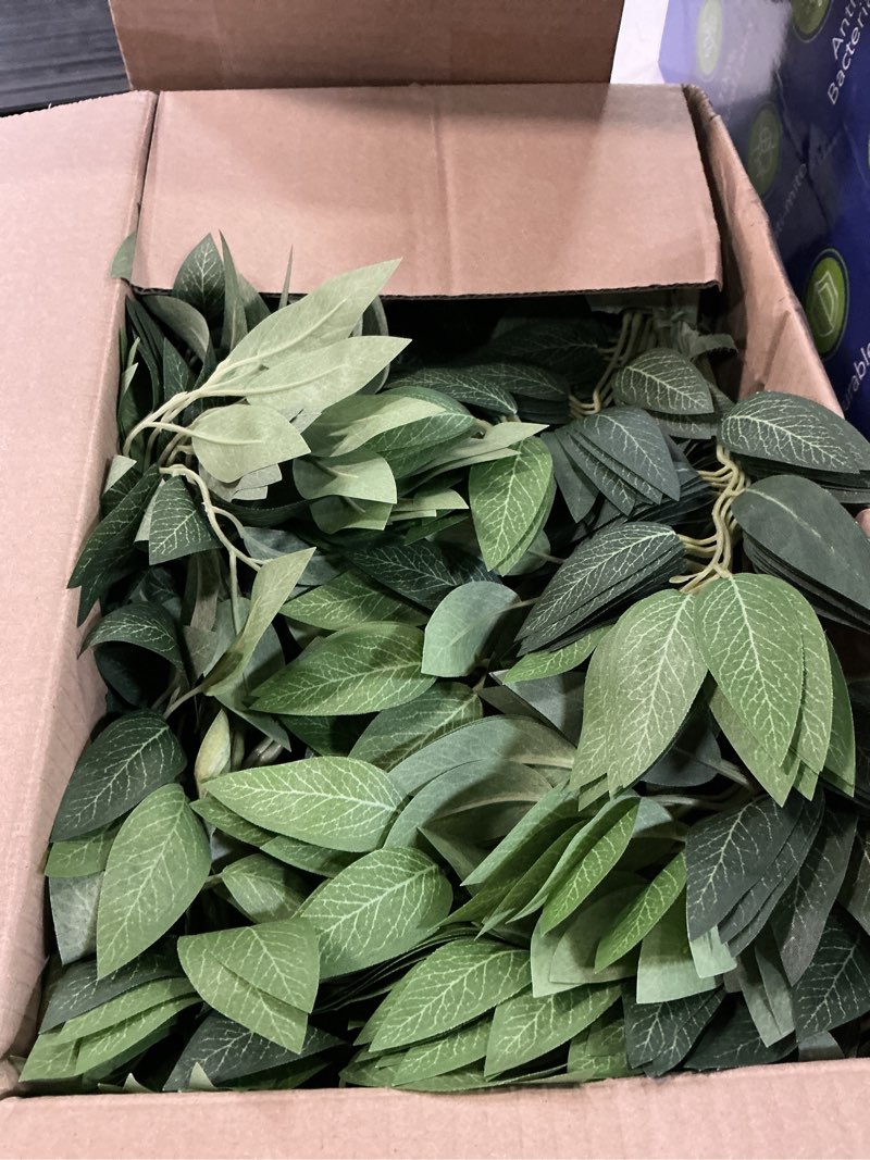 Condition photo showing New/Like New for 48 pcs artificial italian ruscus greenery - fake silk green leaf stems for diy wedding arrangements garland arch bouquet table centerpieces fireplace hearth decorations