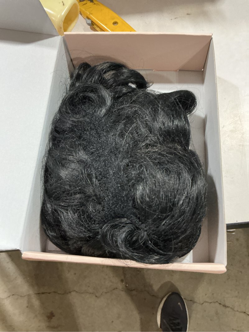 Condition photo showing New/Like New for similiar product reecho messy bun hair piece with bangs - 2-in-1 hair bun hairpieces curly updo wig & hair topper with long side bangs natural-looking drawstring ponytail extension for women - black brown