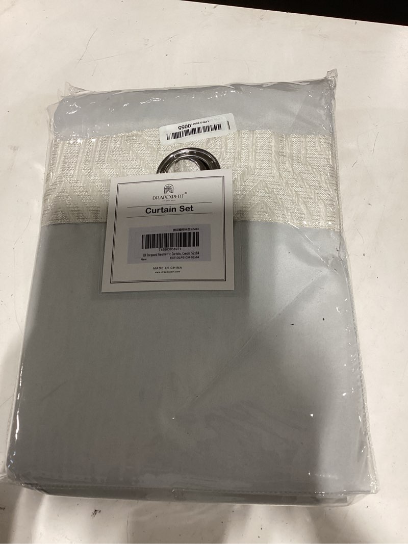 Condition photo showing Good Condition for beige and silvery 100% blackout jacquard geometric pattern curtains,52 inch wide 84 inches long 2 panels, thermal insulated noise reducing anti-rust grommet drapes for bedroom living room, cream beige and silvery 52"w x 84"l (pack of 2)