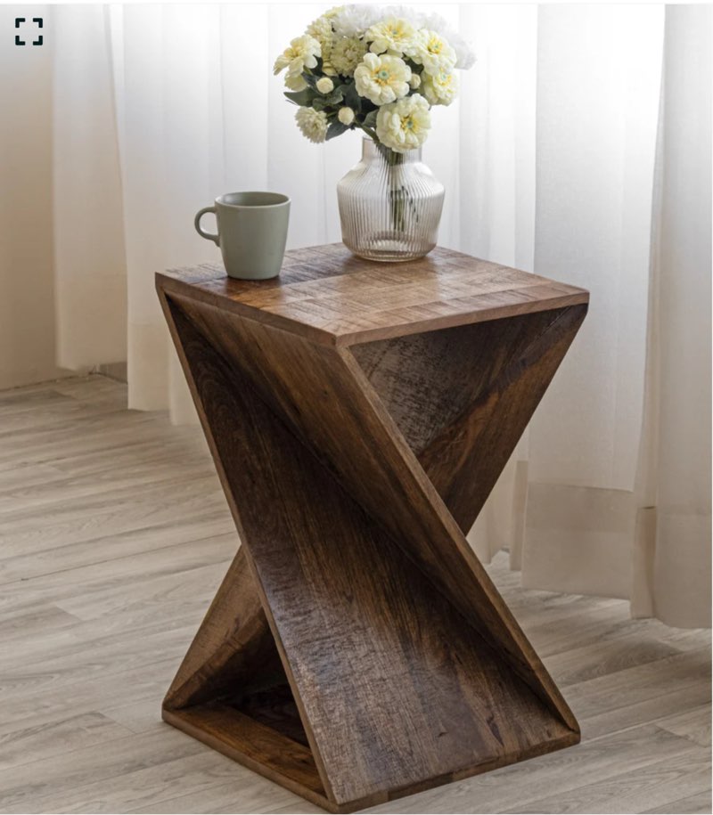Modern Hand Made One-of-a-Kind Carved Mango Wood End Table, Farmhouse Side Table,Farmhouse End Table,Living Room,Bedroom, Accent Table, Contemporary Architectural Designed Natural