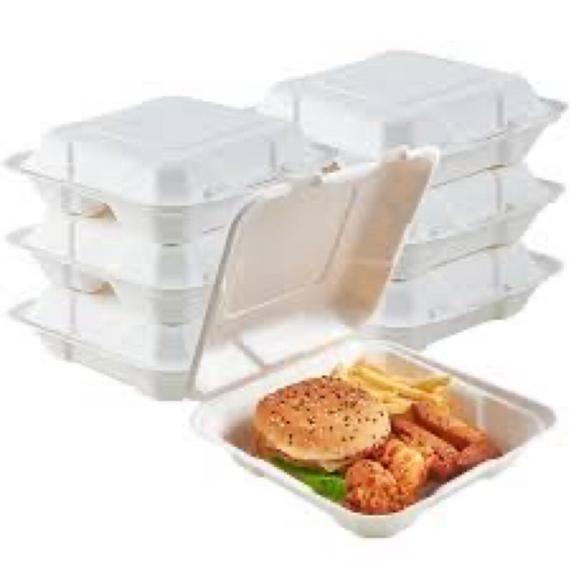 ECOLipak 50 Pack Clamshell Take Out Food Containers, 100% Compostable Disposable To Go Containers, 8