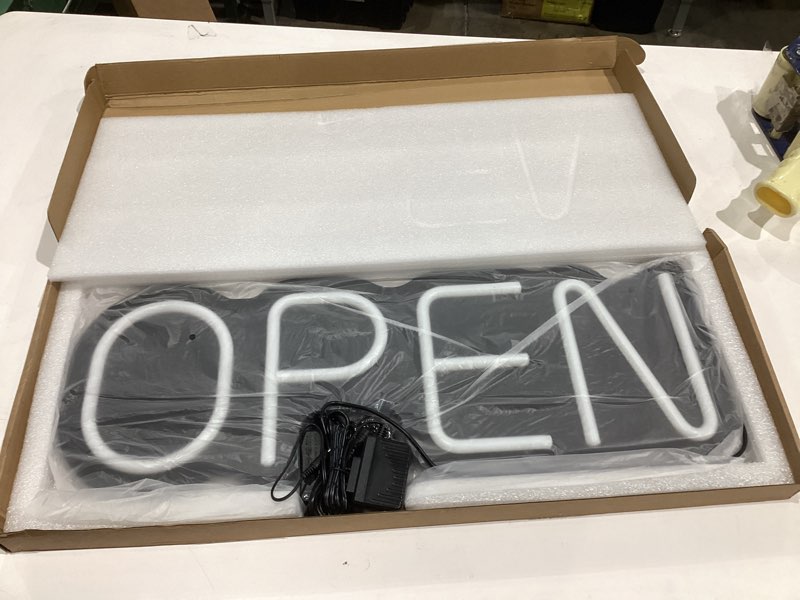 Condition photo showing As Is for 24 inch Neon Open Signs for Business, Open Sign With Textured Backboard LED Anti-Scratch Easy Dedust Neon Light for Business(White)