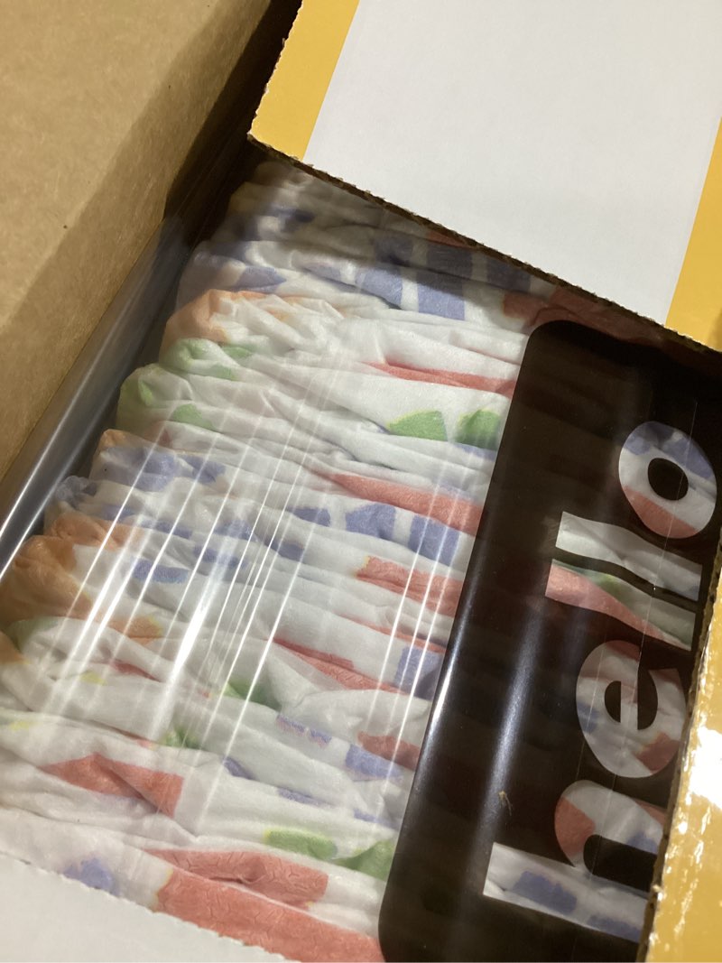 Condition photo showing New/Like New for hello bello premium diapers size 1, balloon buddies & crosshatch cuties designs, 82ct club box size 1 balloon buddies & crosshatch cuties