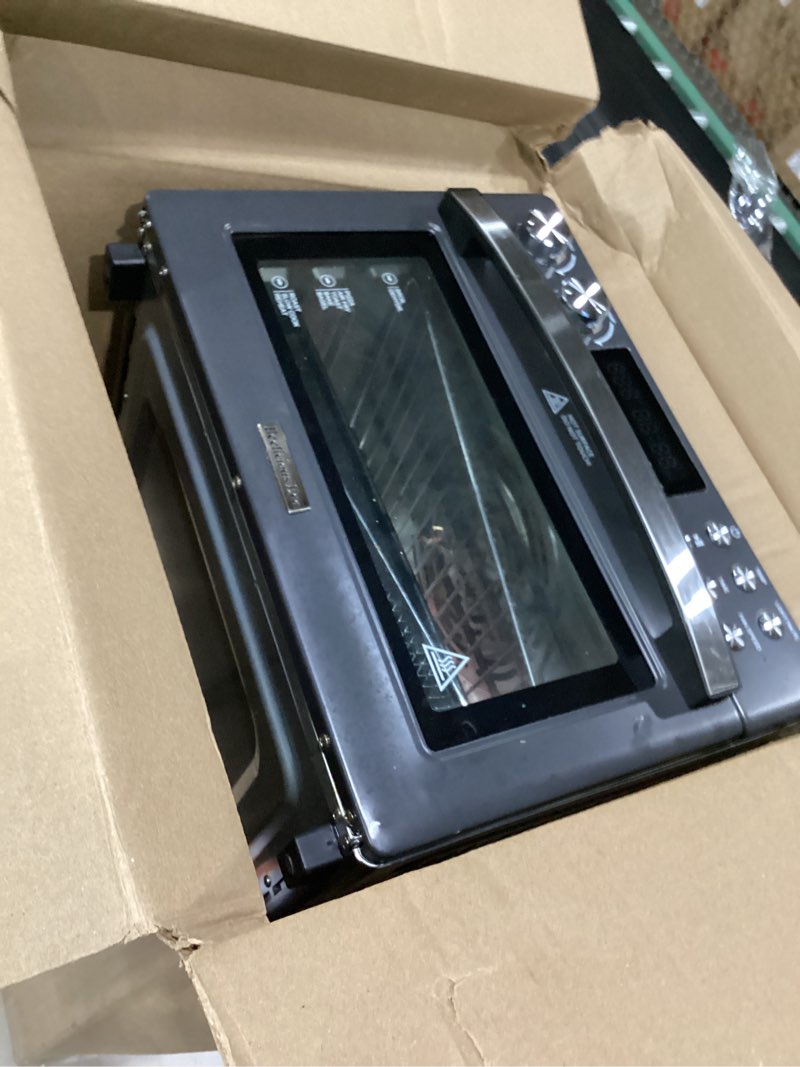 Condition photo showing Good Condition for 28qt air fryer toaster oven combo, large 12-in-1 convection countertop oven with 3-layer cooking, rotisserie for chicken, 6 heating tubes, fast preheat, fit 11" pizza, all accessories, stainless steel