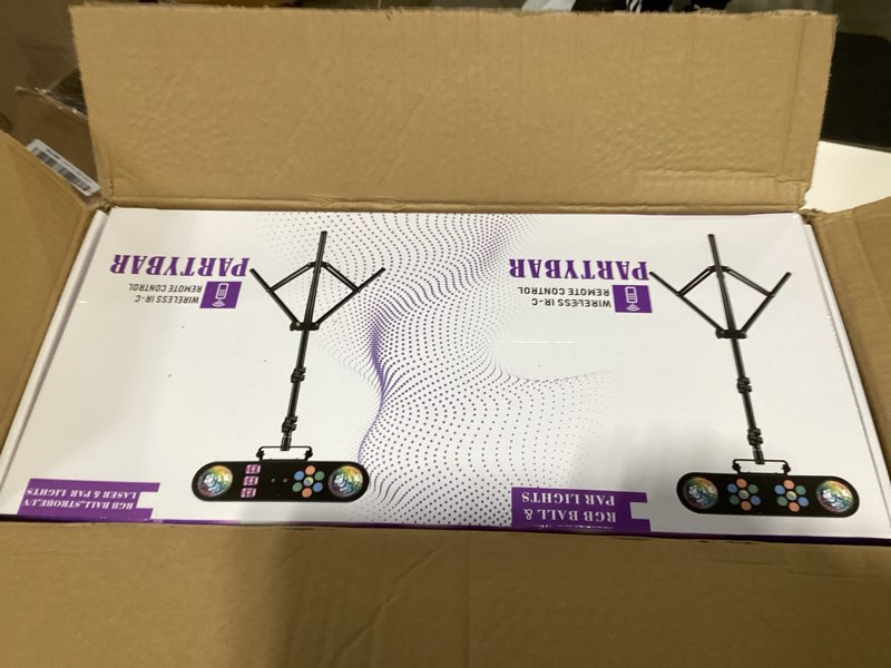 Condition photo showing New/Like New for dj lights with stand, 5 in 1 party bar light set with rotating ball, strobe, uv, colorful led par light and pattern, sound activated dj lighting system for disco stage gig band wedding