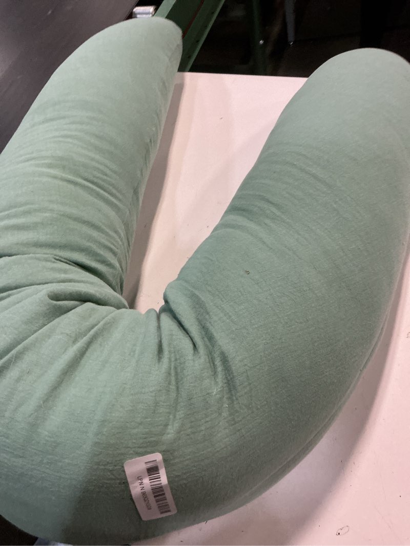 Condition photo showing Good Condition for pregnancy pillow for side sleeping, 74 inch c shaped long body pillow, sleep bolster pillow, maternity body pillow with removable cover, soft and supportive, light green