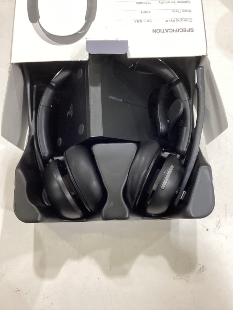 Condition photo showing Good Condition for Wireless Headset with Mic for Work, Bluetooth 5.3 Headsets with Microphone and Detachable Earpads, 50H Playtime with Charging Base, Noise Cancelling Headphones for Work with Mic Mute Black - Charging Base
