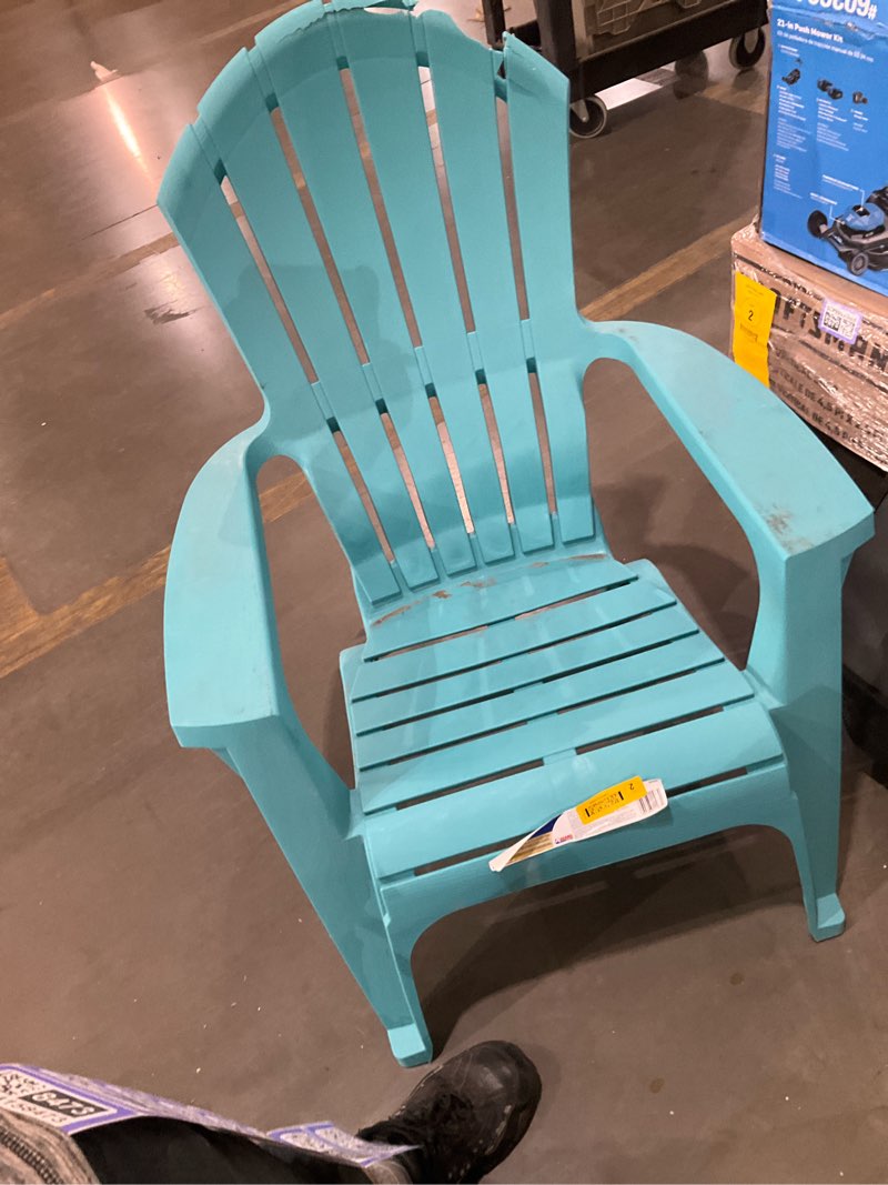 Condition photo showing As Is for adams realcomfort teal polypropylene frame adirondack chair