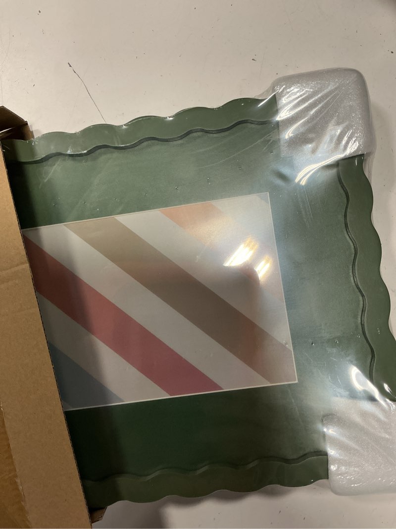 Condition photo showing New/Like New for 8x10 picture frame with mat for 5x7, wavy edge wooden real glass photo frame for tabletop and wall hanging, green, 1 pack green 8x10 in