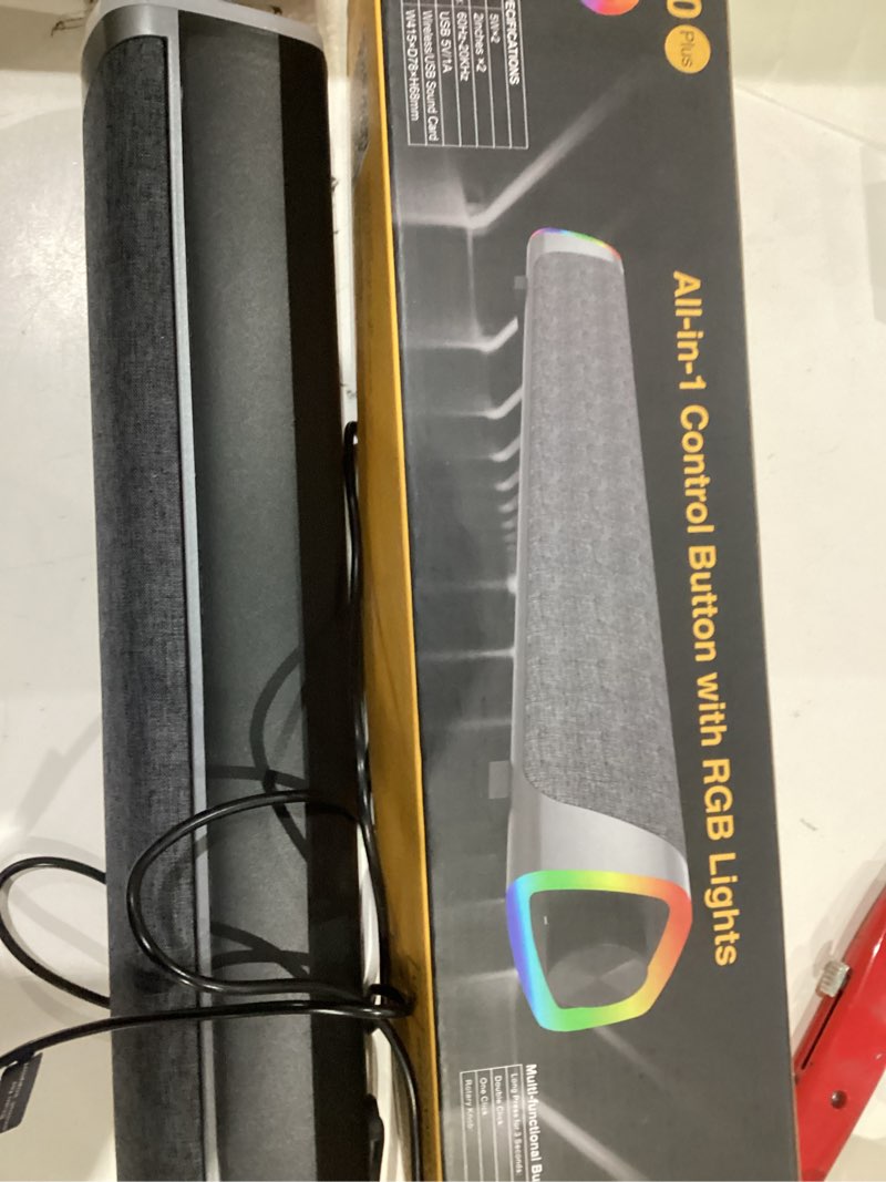 Condition photo showing As Is for SOULION R30 Plus Bluetooth Computer Speakers, All-in-One Control Button with 6 Modes LED Lights PC Speaker, Wired USB Powered Surround Soundbar for Desktop Monitor Laptop Gray USB & Bluetooth Gray