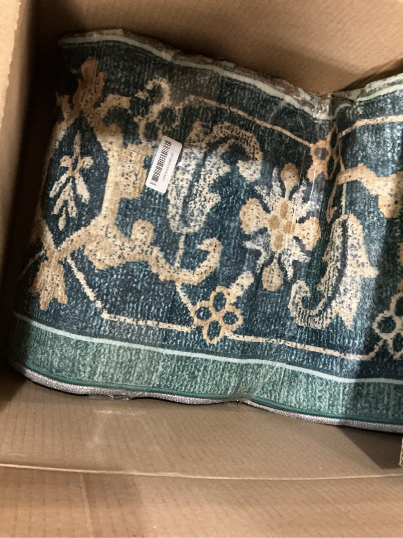 Condition photo showing Good Condition for lessymo 8 x 10 area rugs for living room, machine washable area rugs boho faux wool low pile area rug for bedroom, floral medallion vintage rugs with non-slip rubber, kid & pet friendly,dark green dark green 8' x 10' (rectangular)