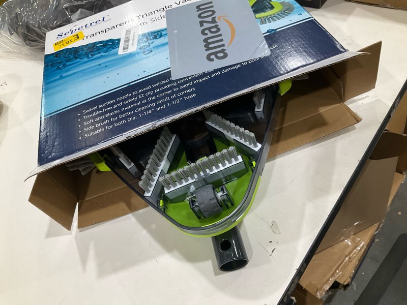 Condition photo showing Good Condition for upgrade pool vacuum head with wheels & side brushes, universal rotatable hose adapter,weighted triangular shape, for inground/above ground swimming pools,sepetrel