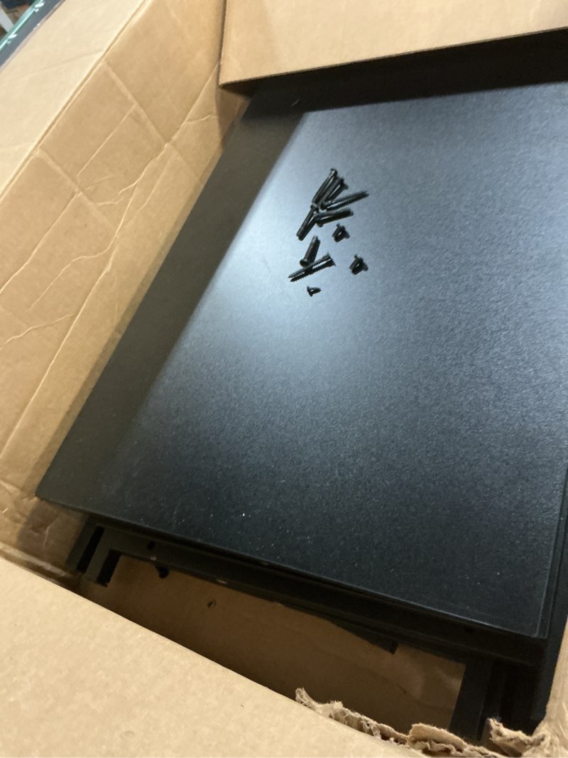 Condition photo showing As Is for 55-75 gallon fish tank stand: heavy duty aquarium stand with power outlets and cabinet for fish tank accessories storage - metal frame, 1200lbs capacity, suitable for fish & reptile terrariums
