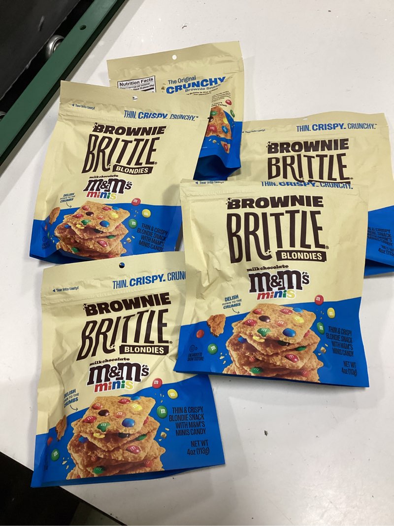 Condition photo showing New/Like New for (bbd:06/19/2926) brownie brittle – m&m’s minis blondie thin and crispy sweet snacks (pack of 5, 4 oz), rich gourmet brownie bites dessert blondie m&m