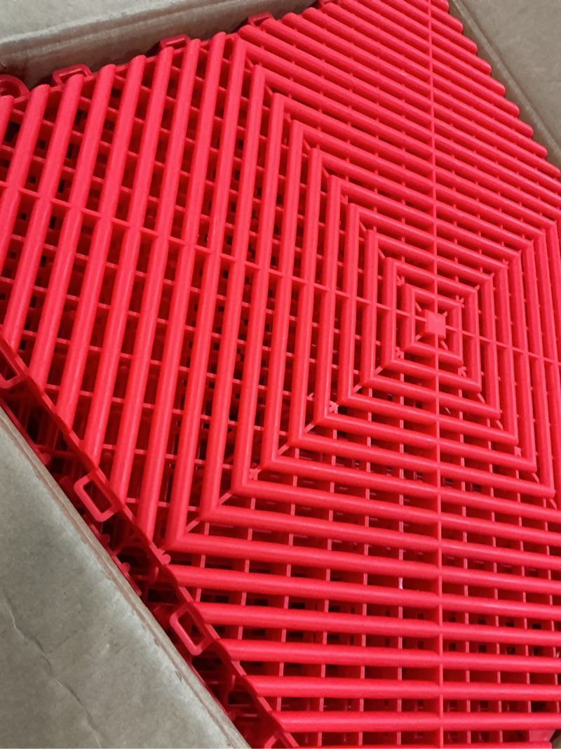 Condition photo showing Good Condition for 24 pack 16"x16" interlocking garage floor tiles - drainage mats, non-slip, heavy-duty, easy install for garage, car wash, basement(red) red 16"l x 16"w x 0.7"th 24