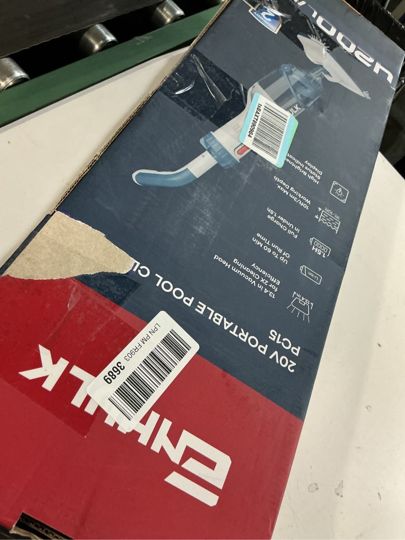 Condition photo showing As Is for enhulk pool vacuum for above ground pool, upgraded 13.4" wide head & telescopic pole, 18.5 gpm suction, 60 min runtime, cordless handheld rechargeable pool cleaner for inground pools (blue) pc15 blue