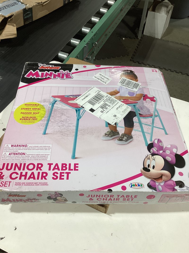 Condition photo showing Good Condition for jakks pacific minnie jr activity table set with one chairs ,teal and red