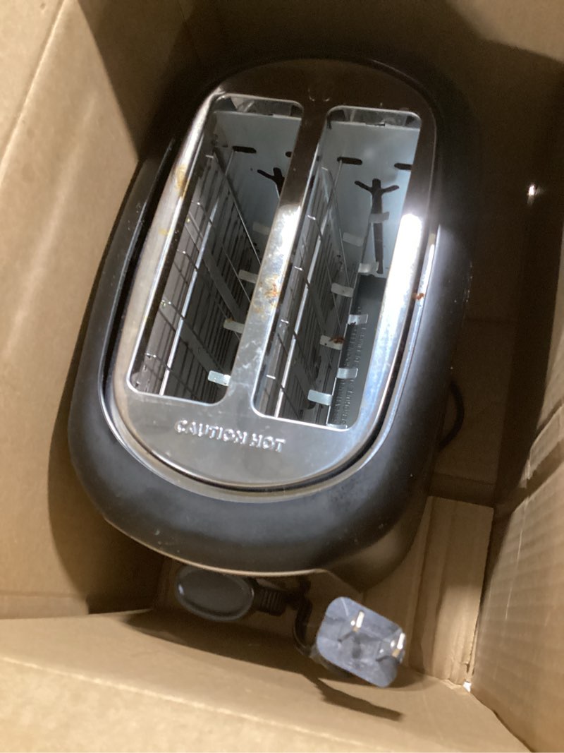 Condition photo showing Good Condition for Amazon Basics 2 Slice Toaster, With 6 Browning Settings, Extra Wide Slots For Bagels and Special Breads, Removable Easy-to-Clean Crumb Tray, Cancel/Defrost/Bagel Buttons, 900W, Black & Silver