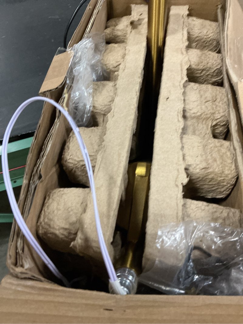 Condition photo showing As Is for gemini 64 in. antique brass industrial 2-light 3-way dimming led floor lamp with 2 frosted white glass cylinder shades