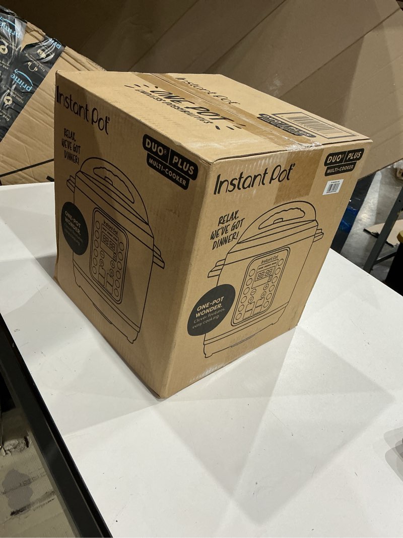 Condition photo showing New/Like New for instant pot duo plus 9-in-1 multicooker, pressure cooker, slow cook, rice maker, steamer, sauté, yogurt, warmer & sterilizer, includes app with over 800 recipes, stainless steel, 6 quarts