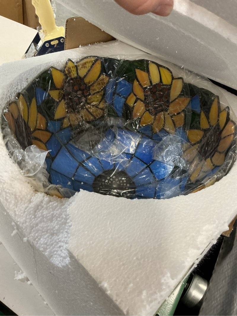 Condition photo showing Good Condition for Sunflower Stained Glass Lamp Shade Replacement Only 12 Inch Tiffany Style Lampshade, Handmade Vintage Lamp Cover Fit for Table lamp Pendant Light Floor Lights