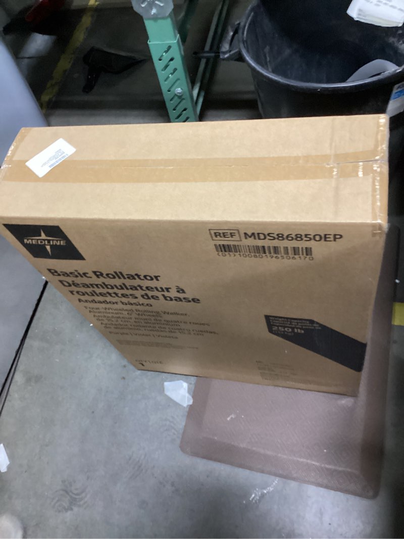 Condition photo showing New/Like New for Medline Aluminum Rollator Walker with Seat, Purple, 250 lb. Weight Capacity, Lightweight, 6” Wheels, Foldable, Adjustable Handles, Rolling Walker for Seniors