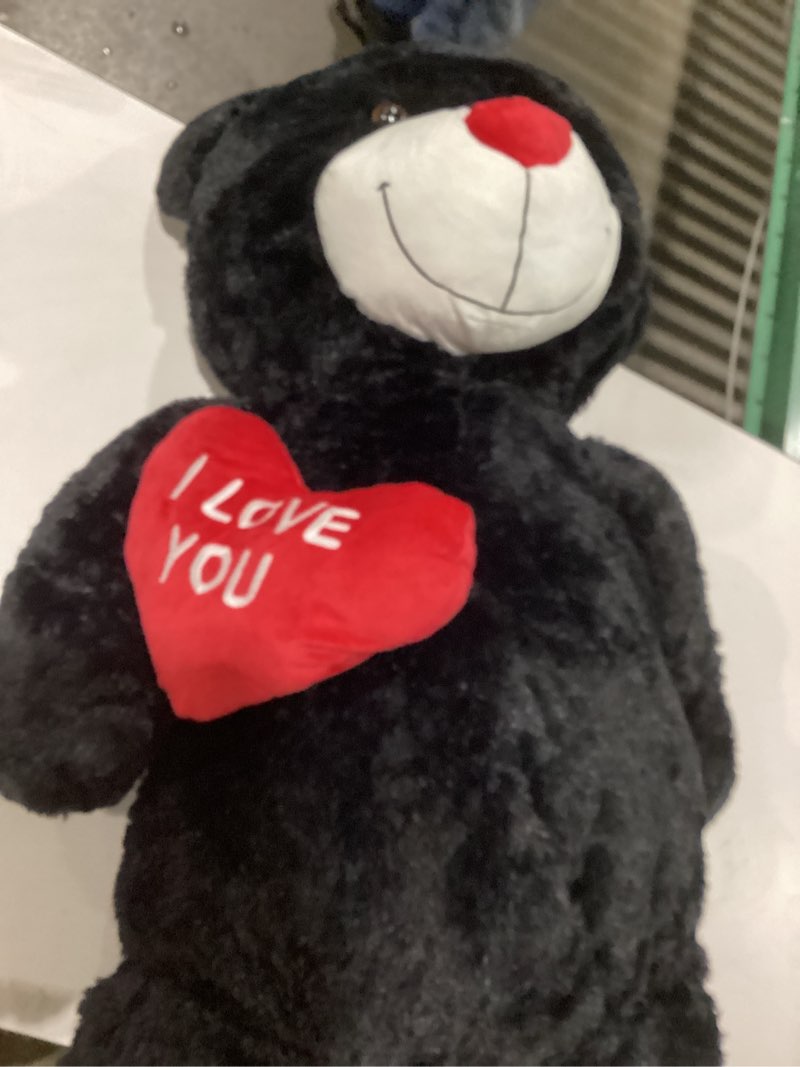 Condition photo showing Good Condition for Red Heart Big Teddy Bears, Black Teddy Bear Stuffed Animals with Embroidered I Love You for Girlfriend, Large Valentines Fluffy Teddy Bear Birthday Gifts, 36 inches Black 36 inches