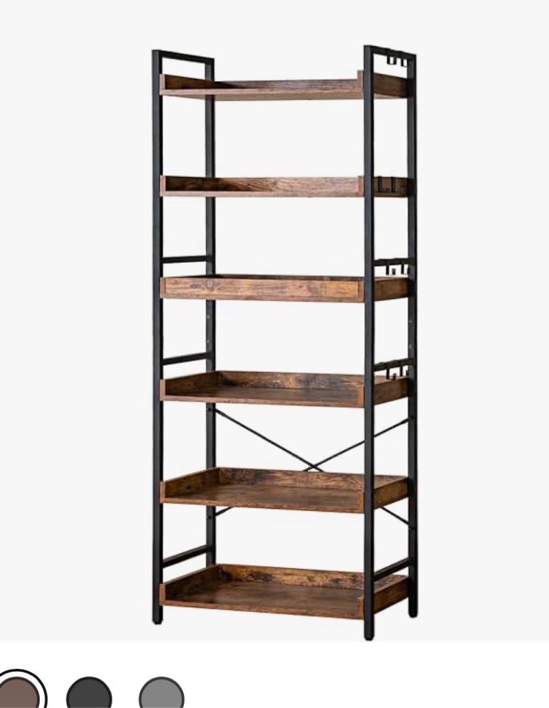 hchqhs adjustable 6 tier open bookcase, rustic farmhouse book shelves, industrial wood and black met