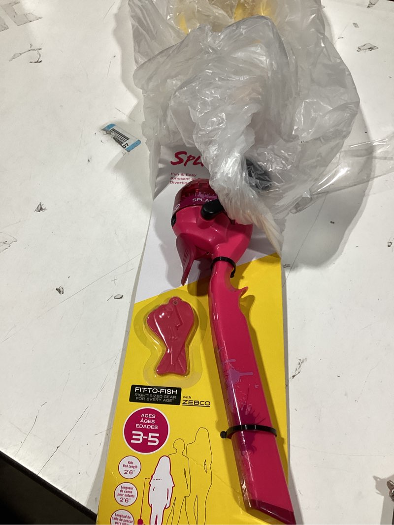 Condition photo showing New/Like New for zebco youth 29-inch floating spincast reel and fishing rod combo, size 20 reel, pre-spooled with 6-pound cajun line pink