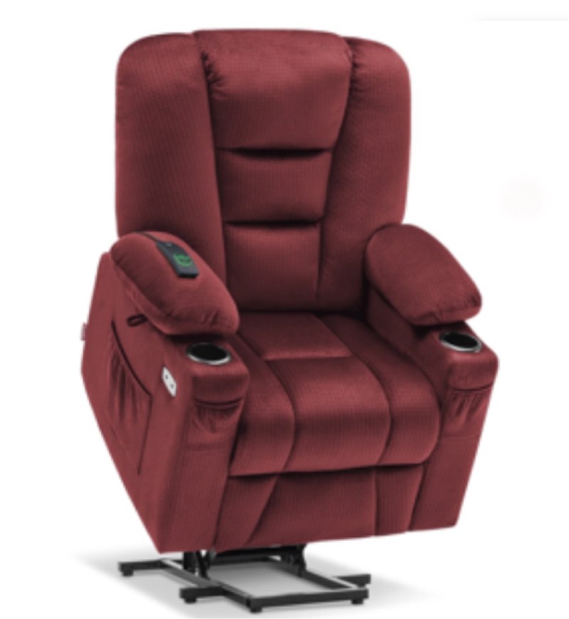 MCombo Small Power Lift Recliner Chair Sofa with Massage and Heat for Elderly People, Extended Footrest, Hand Remote Control, Cup Holders, USB Ports, Fabric 7569 (Small, Burgundy) (Incomplete, Box 1/2 )