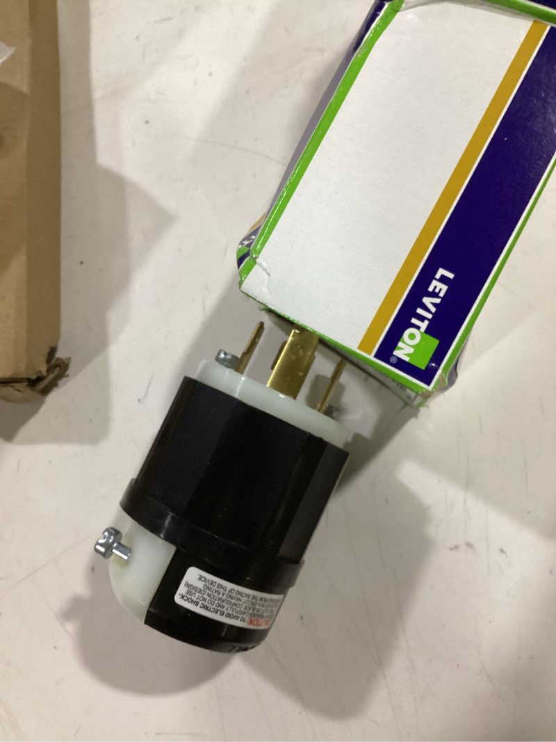 Condition photo showing Good Condition for leviton 20-amp, 120/208-volt, 3py, locking plug, industrial grade, non-grounding, 7411-c, black-white