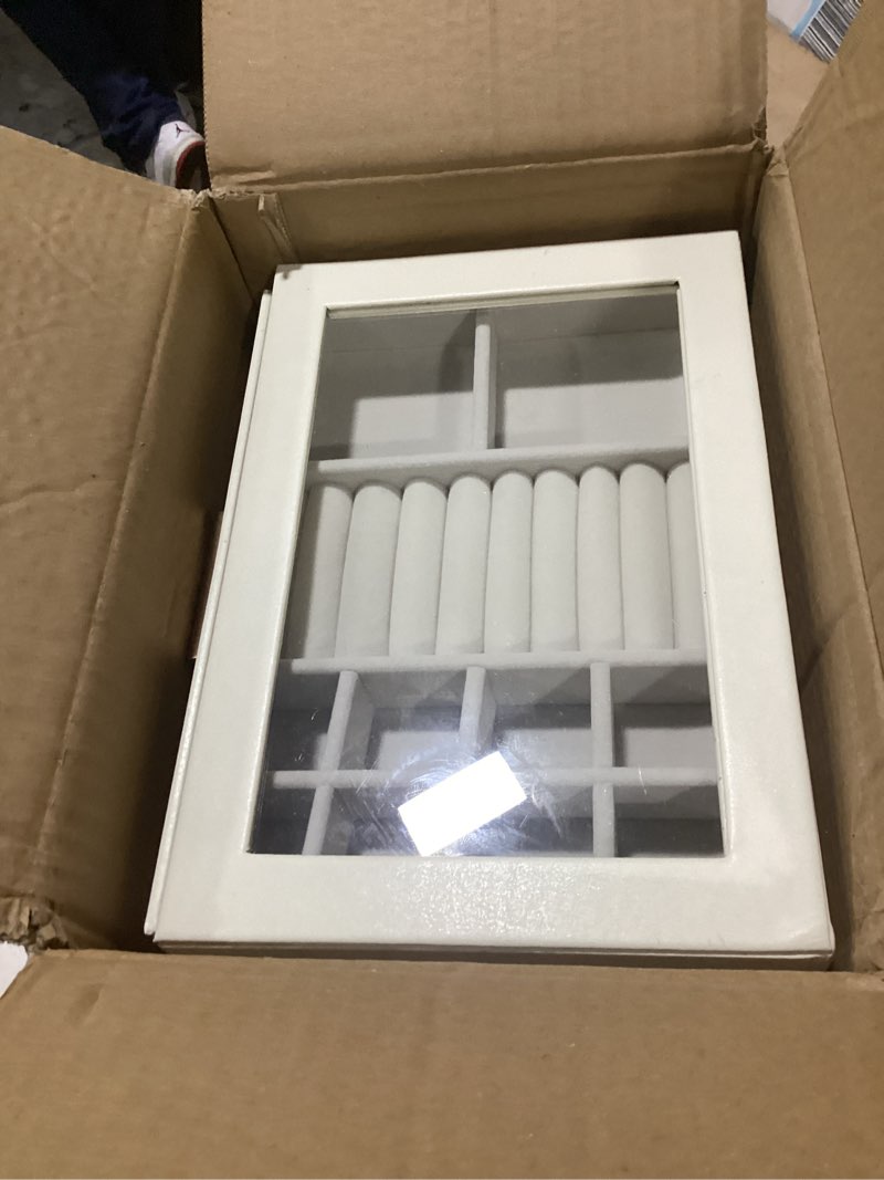Condition photo showing Good Condition for guoer jewelry box for women 4 layers, glass lid jewelry organizer with 4 drawers cloud white pu jewelry storage case for necklaces rings earrings bracelets 4-drawer white
