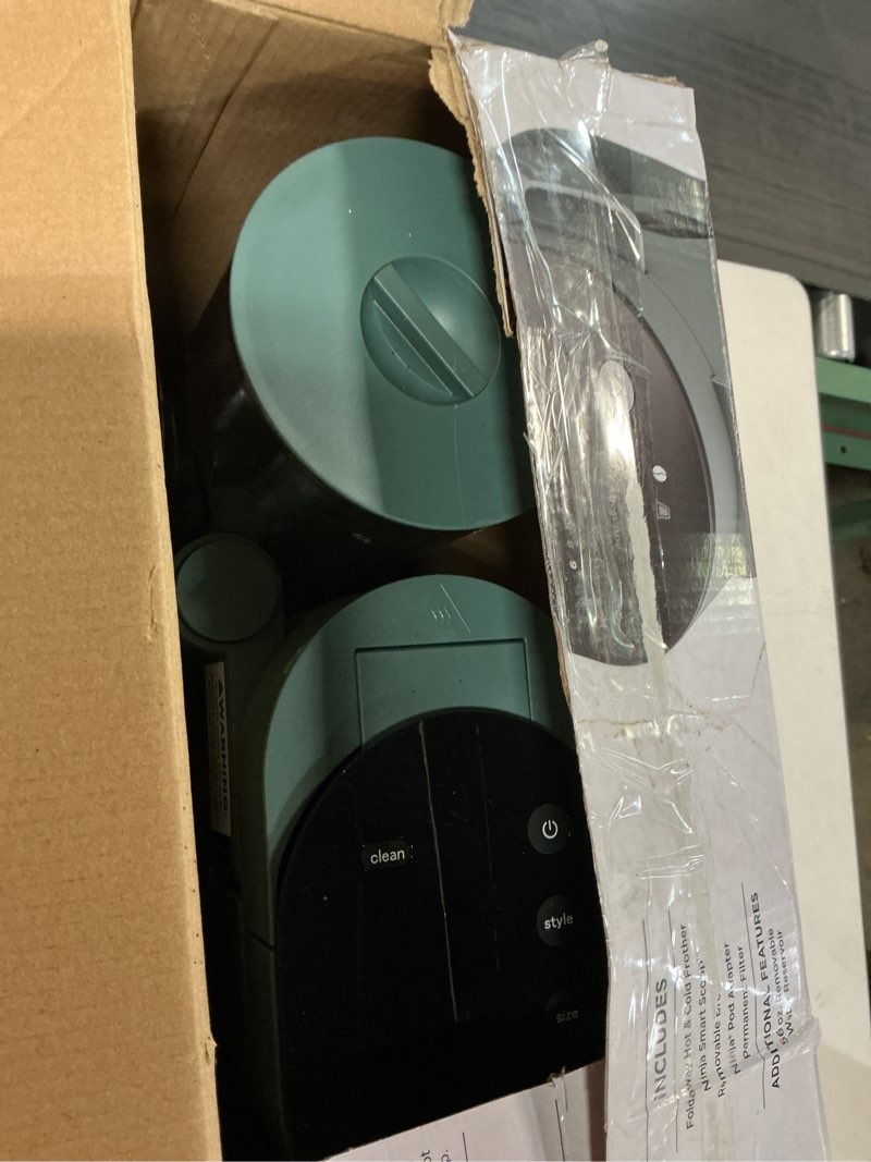 Condition photo showing As Is for ninja pods & grounds specialty single-serve coffee maker, k-cup pod compatible, built-in milk frother, 6-oz. cup to 24-oz. travel mug sizes, iced coffee maker, 1550 watts, sage green, pb051sg standard sage green