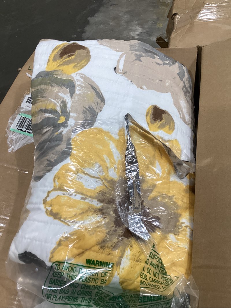 Condition photo showing Good Condition for lush decor leah reversible floral quilt set, 3 piece set, full/ queen, yellow & gray - watercolor botanical - cottage core - french country decor- bedding queen size yellow & gray full/queen quilt set