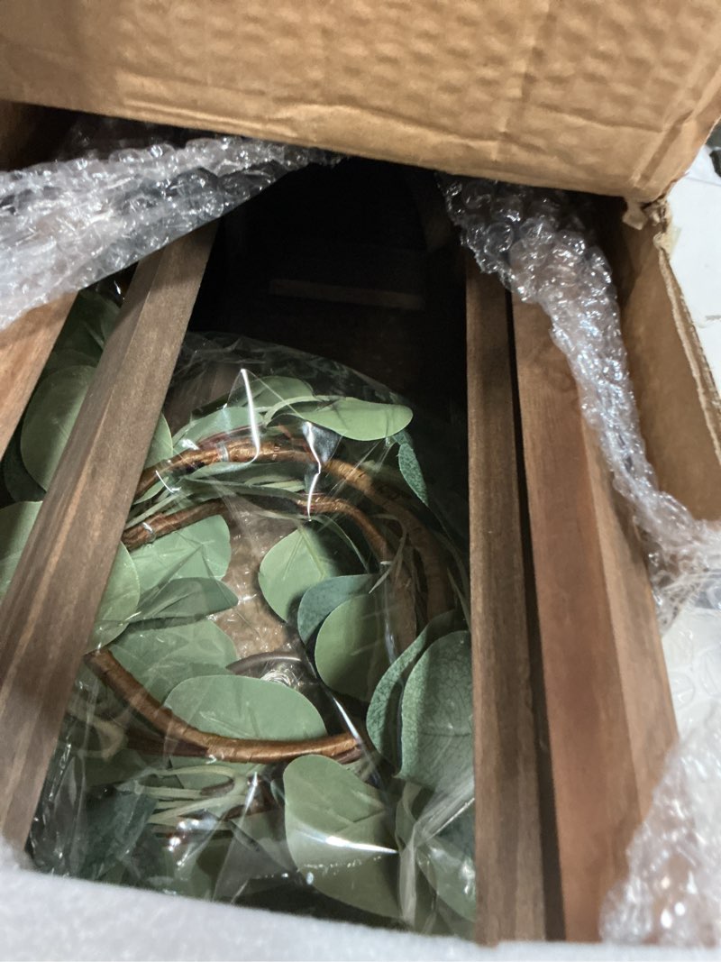 Condition photo showing Good Condition for hpc decor large rustic farmhouse lantern decor set of 2, tall 30“ vintage wooden lanterns, modern candle lanterns decorative w/light string and garland for home, indoor,outdoor,fireplace mantle decor
