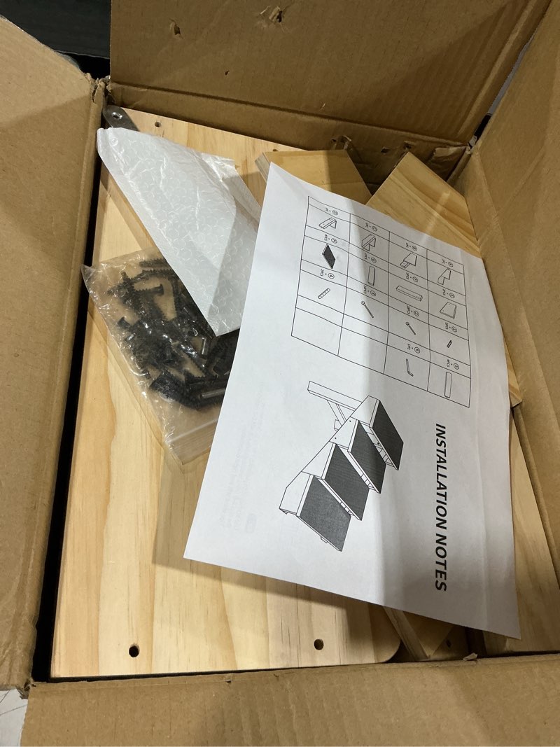 Condition photo showing As Is for 4-step dog stairs for large dogs, solid wooden dog steps for beds/couch with carpet, 24 inches anti-slip pet stairs for high beds, ramp for older/senior dogs, pet bed stairs to get on bed/sofa