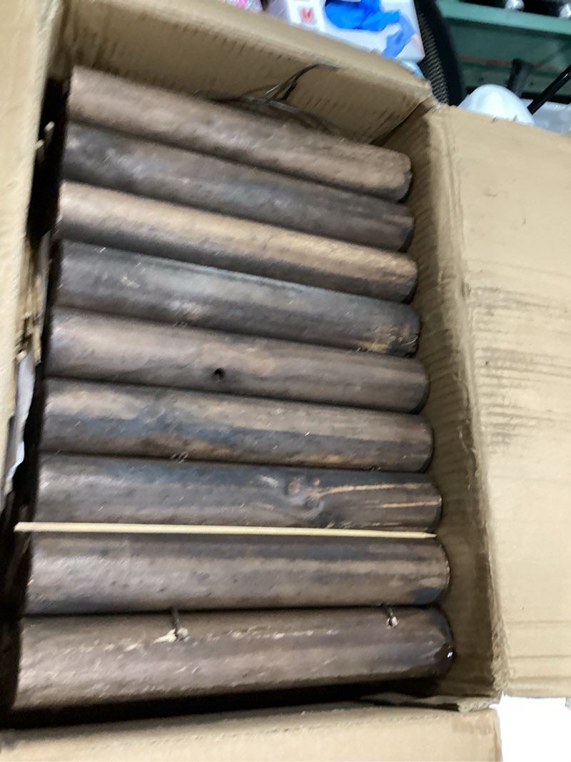 Condition photo showing As Is for wood garden fence, natural wooden solid log edging border decorative for flower bed barriers and landscape fencing (8pack) even-height log 5.9 in. h. x 24.0 ft. l.