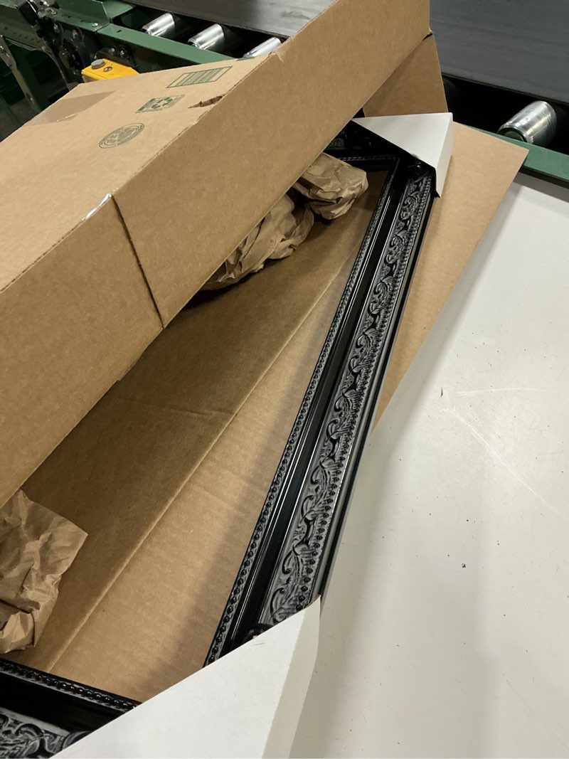 Condition photo showing Good Condition for solid wood canvas frame for 16x20” oil paintings, 1.8” wide finished ornate frame, vertical or horizontal display for home office wall decor, no back & cover (black) 16x20" black