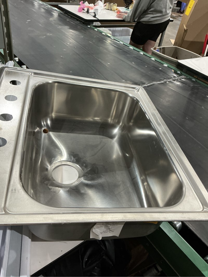 Condition photo showing As Is for elkay drop-in 25-in x 22-in stainless steel single bowl 20 -gauge kitchen sink