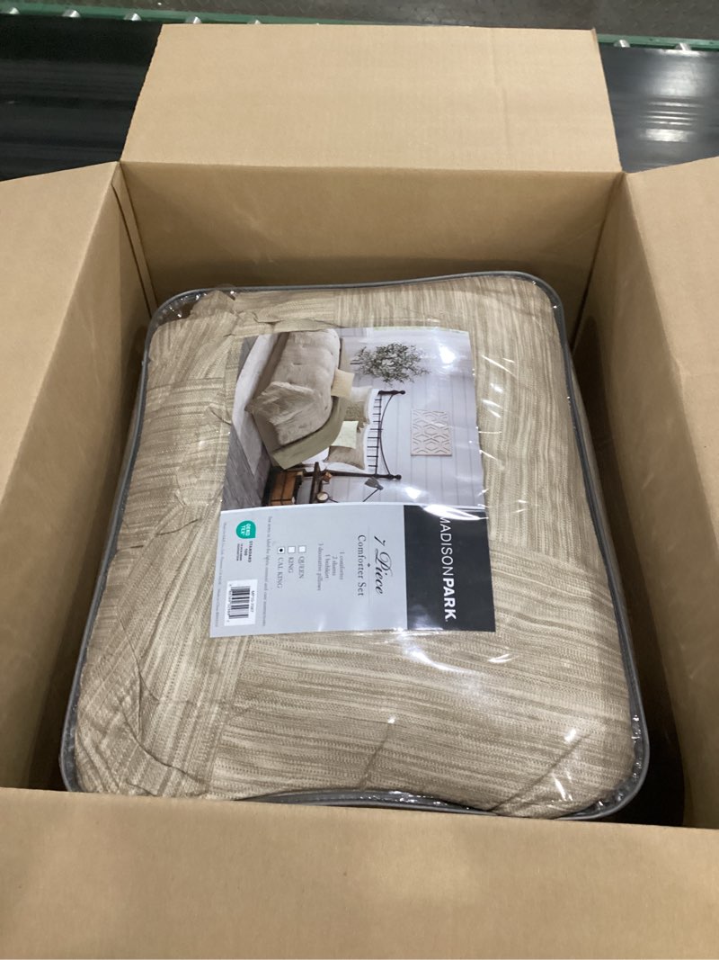 madison park walter comforter-luxe seersucker print design all season down alternative bedding, matching shams, bedskirt, decorative pillows, cal king(104"x92"), taupe (mp10-7087) california king (104 in x 92 in) taupe