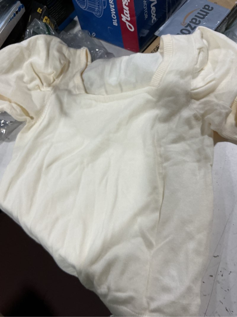 Condition photo showing Good Condition for womens puff short sleeve sweater tops 2026 spring summer trendy casual t shirts blouse cream medium