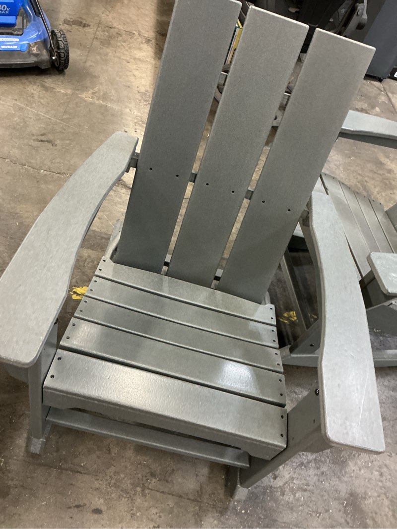 Condition photo showing As Is for style selections gray hdpe frame adirondack chair with slat seat