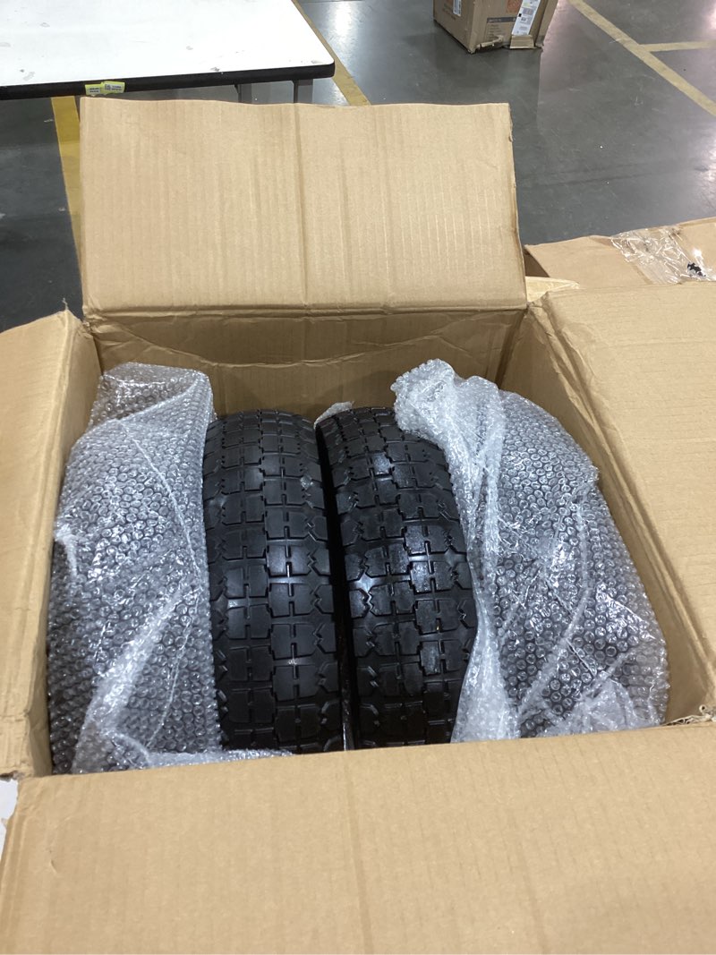 Condition photo showing Good Condition for ticonn 4.80/4.00-8 tire, 14.5" flat free wheelbarrow tire and wheel, solid replacement tires with 3" centered hub, 5/8" 3/4" bearings, universal fit 4.80/4.00-8, 3.50/3.00-8, 4.00-6 (black) 14.5" (1 pack) black