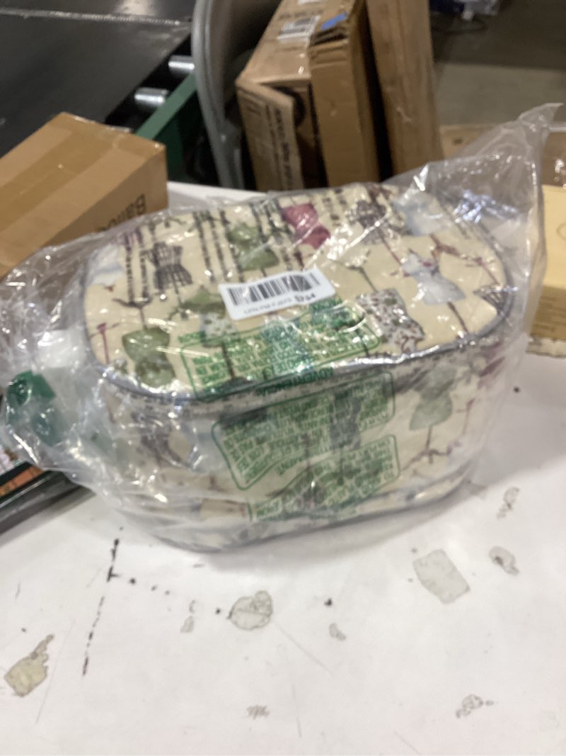 Condition photo showing New/Like New for dritz large oval sewing basket with metal handle, vintage dress form print 1 pack
