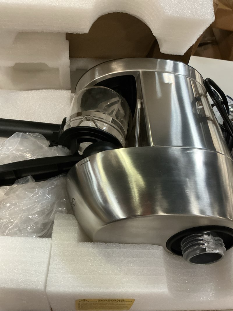 Condition photo showing As Is for queyd 3.5 bar 4 cup espresso cappuccino machine, stainless steel espresso machine, compact expresso machines for home, latte and cappuccino machine with milk frother, dual safety switches, 800w